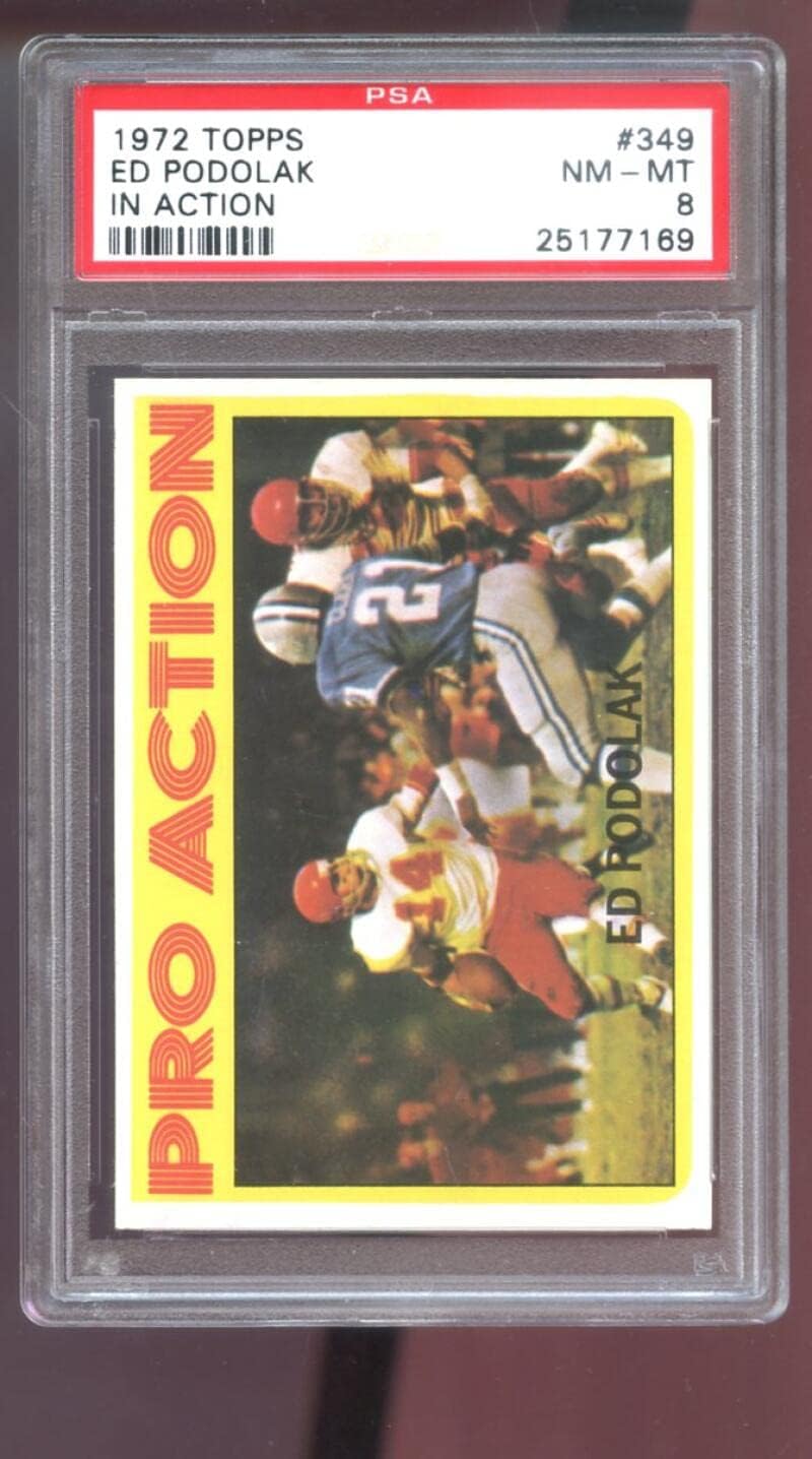 1972 Topps #349 Ed Podolak Pro Action PSA 8 Graded Football Card HIGH NUMBER NFL In Action Kansas City Chiefs