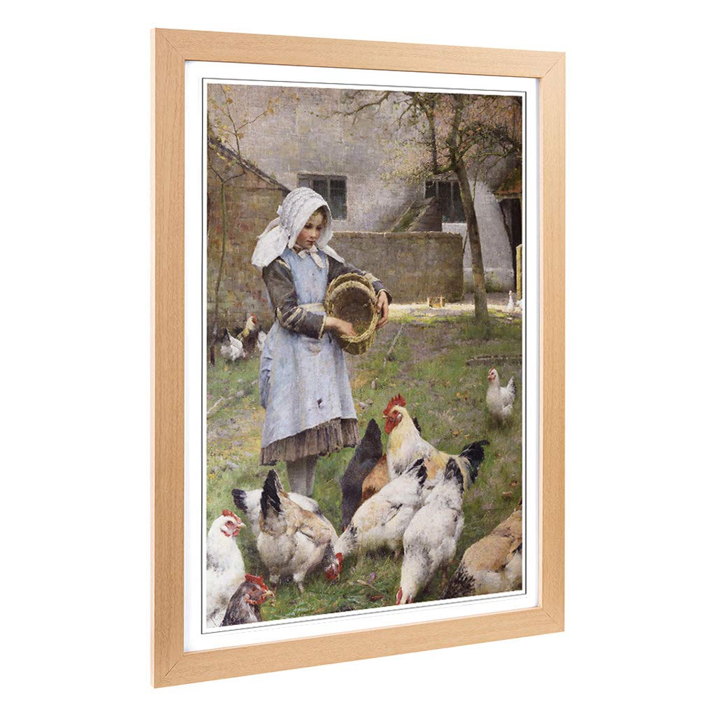Big Box Art Framed Print of Walter Osborne Feeding The Chickens Design | Wall Art Picture | Home Decor for Kitchen, Living Room, Bedroom, Hallway, Oak, A2 / 24.5x18 Inch / 62x45cm