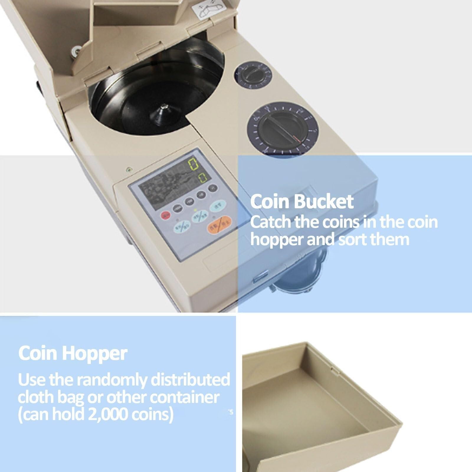 Contador y clasificador automático de monedas, clasificador eléctrico de alta velocidad con panel de control inteligente, diámetro y grosor ajustables, bandeja para 2000 monedas, para empresas