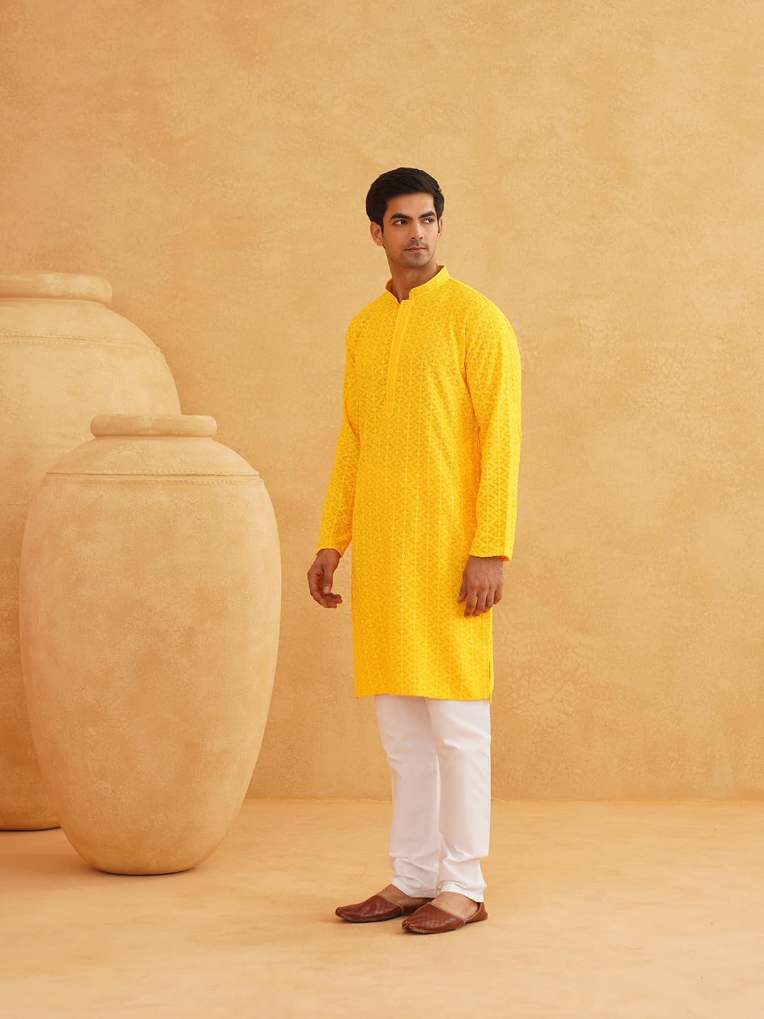 Sojanya (1958年以来メンズコットン刺繍スパンコールロングクルタ Sojanya (1958年以降、メンズピュア