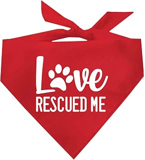 Love Rescued Me Dog Bandana | 100% Cotton Adjustable Triangle | Adoption Event Prop Photoshoot | Rescue | Puppy | New Dog |Red, X-Small (164)