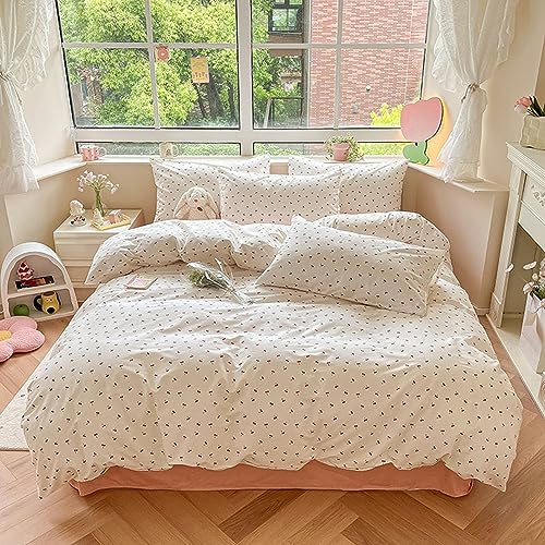 LIWHENHAO Cherry Duvet Cover Set Queen 100% Cotton Bedding Cartoon Red Cherries on White 1 Kawaii Cute Fruit Comforter Cover Full Zipper Closure 2 Pillowcases for Kids Girls Boys Woman