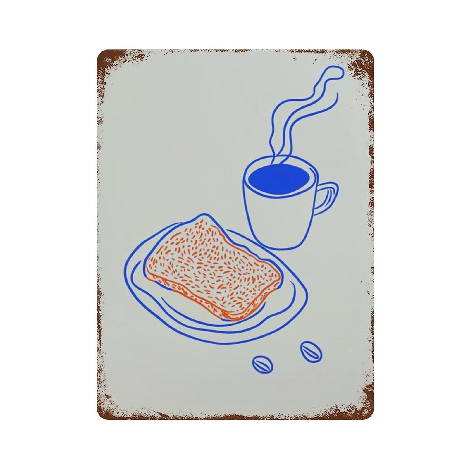 xiaoxiaoshen Minimal Coffee And Toast Modern Kitchen Simple Breakfast Line Wall Decor Art Metal Tin Poster Modern Home Decor Art Home Bar Shop Decorations Vintage Sign 40x30cm