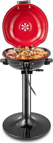 Miniatura 10 de HAPPYGRILL Parrilla eléctrica de 1600 W Parrilla de barbacoa al aire libre con rejilla de calentamiento para barbacoa de 15 porciones Parrilla