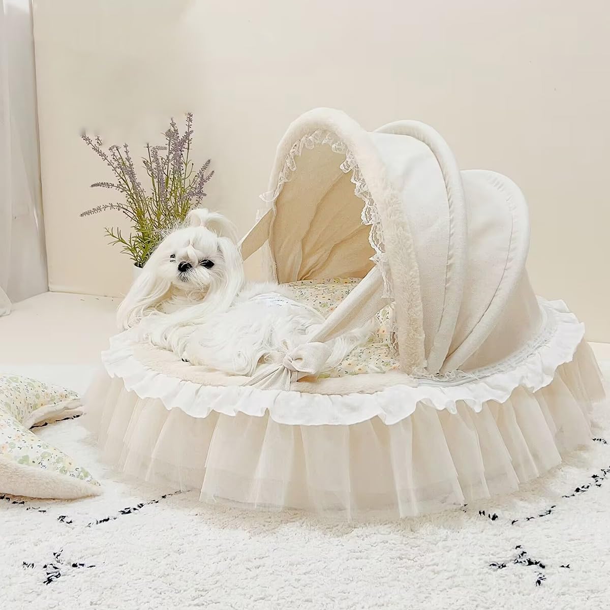 Lit pour chiots et petits chiens menthe - Panier à volants taille M