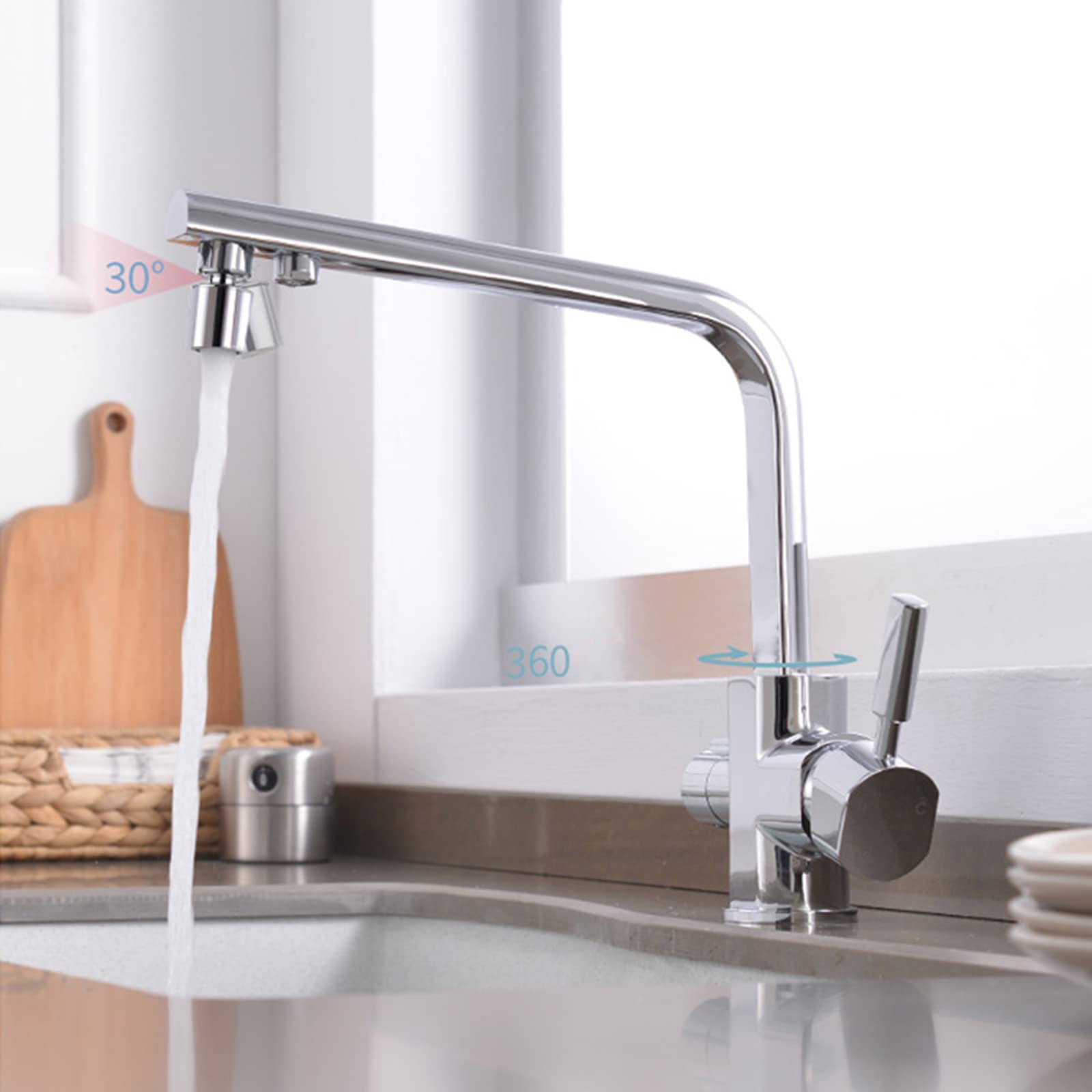 Robinet d'évier de Cuisine à Filtre à 3 Voies avec Bec pivotant pour Eau Potable Pure 3 en 1 mitigeur de Cuisine avec Sortie d'eau filtrée chromée monomode