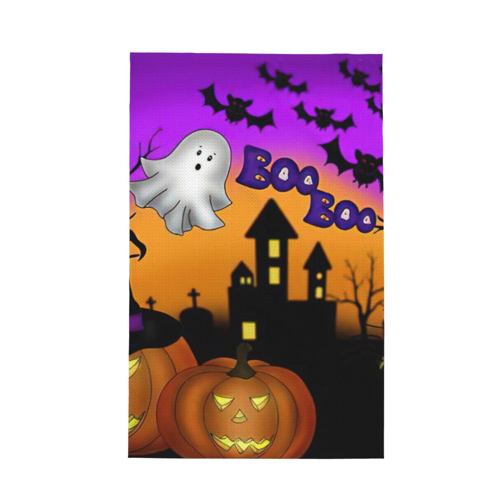 CKGODGF Halloween Owl Ghost Pumpkin Print Absorbent Waffle Dishcloths,Kitchen Towels With Hanging Loops,Tea Towels.