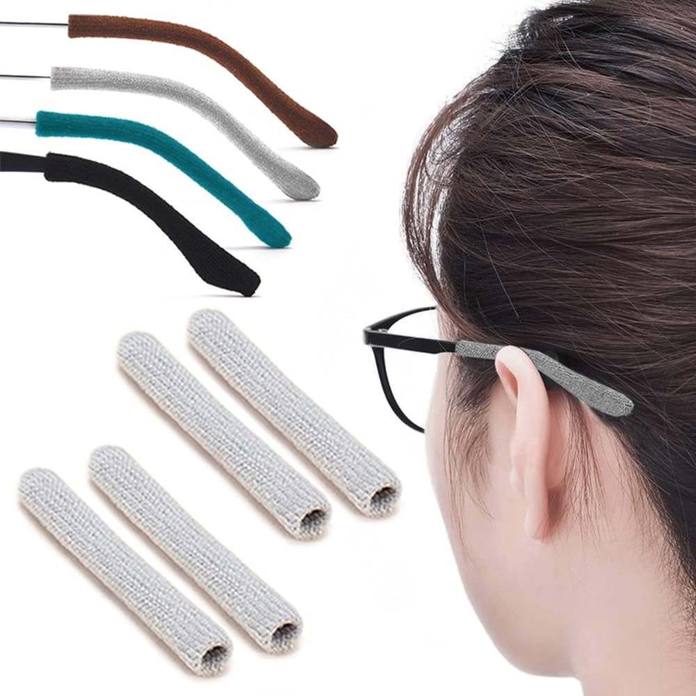Cotton Glasses Ear Cushion, Anti-Slip Eyeglasses Temple Tips, 2 Pairs Gray
