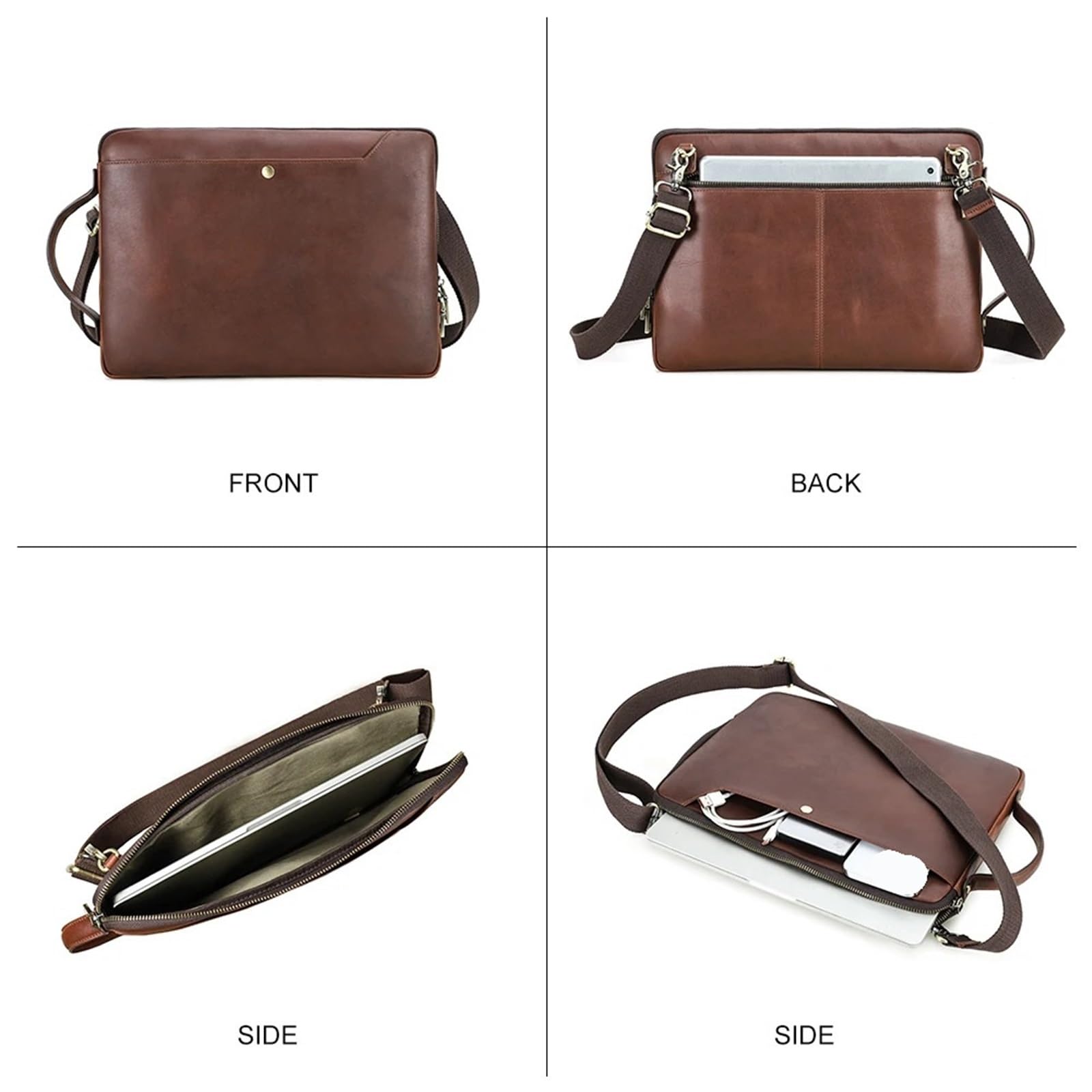 Bolso Mensajero Hombre Bolso bandolera de cuero genuino for portátil de hombre, bolso de negocios con correa for el hombro.