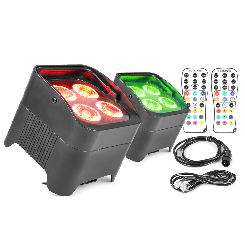 Beamz Rgbaw-Uv Bbp94 Wireless Battery Powered Par Uplighters Kit - 2X Led Wall Washer Lights Rgbwa-Uv With Dmx Control, Ir Remote & Rechargeable Battery For Event Lighting & Stage Effects