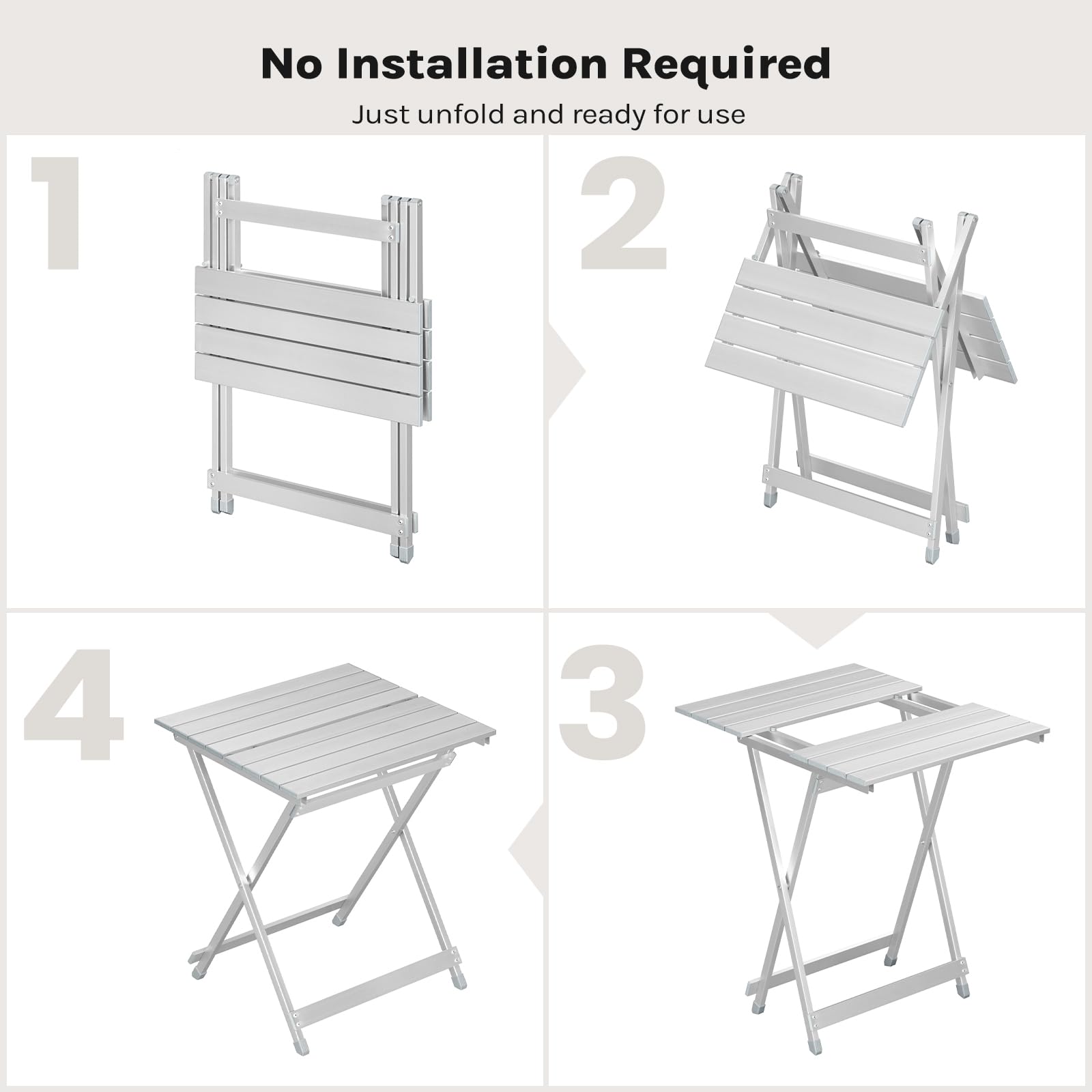 WOLTU Składany stół kempingowy aluminiowy składany mały stół do ogrodu, tarasu, balkonu, 50,5 x 47 x 59,5 cm, srebrny