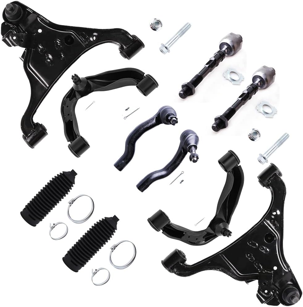 SCITOO 10pcs Front Suspension Kit Lower Upper Control Arm with Ball Joint fit 2005-2018 for Nissan Frontier for Pathfinder for Nissan Xterra with Tie Rod End Steering Boot