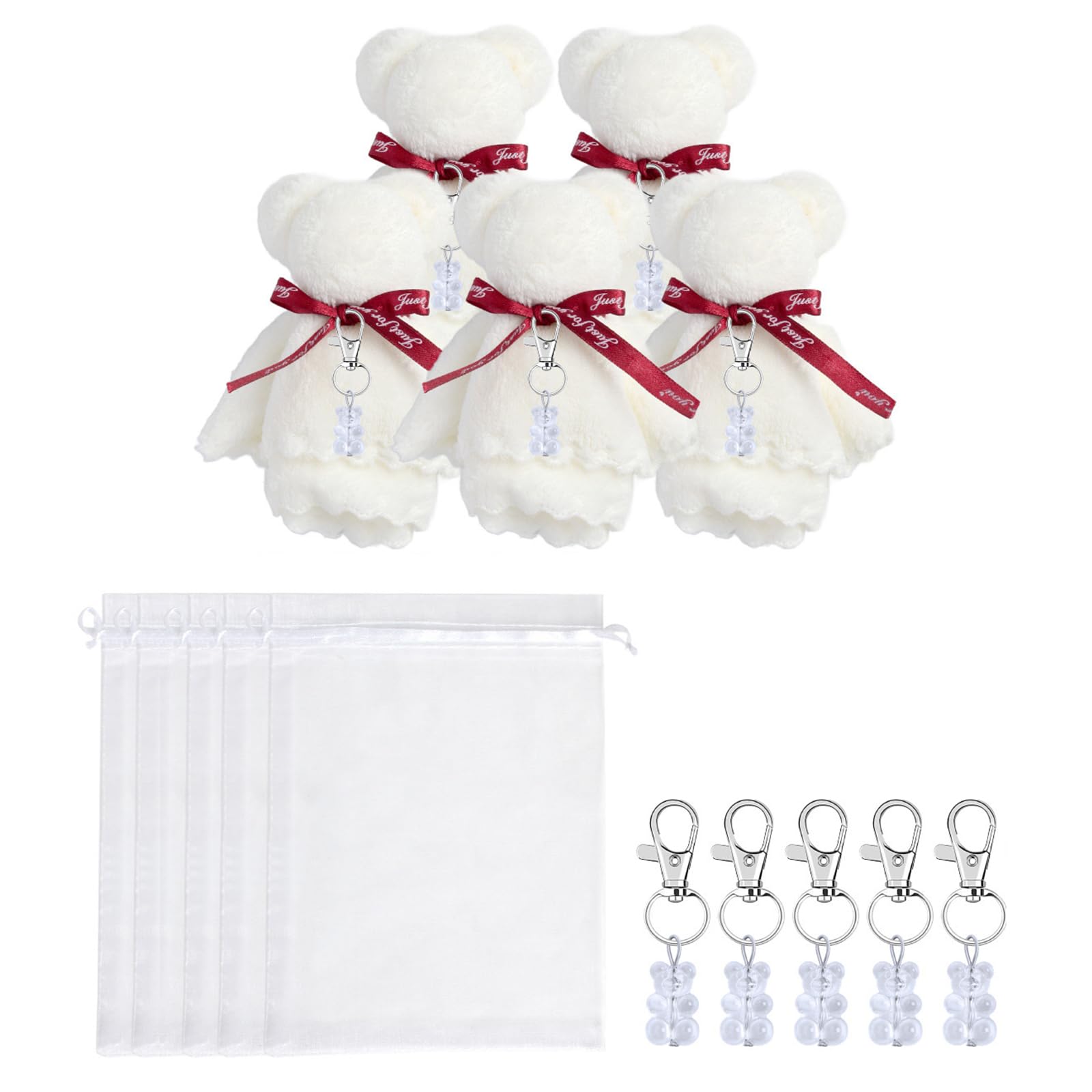 Buxuaaaa 5 / 10Pcs Baby Showers Keychains with Organza Bags Thank You Tages Towels for Gender Reveals Reward Plush Bear Keychains Baby Showers Return Favor
