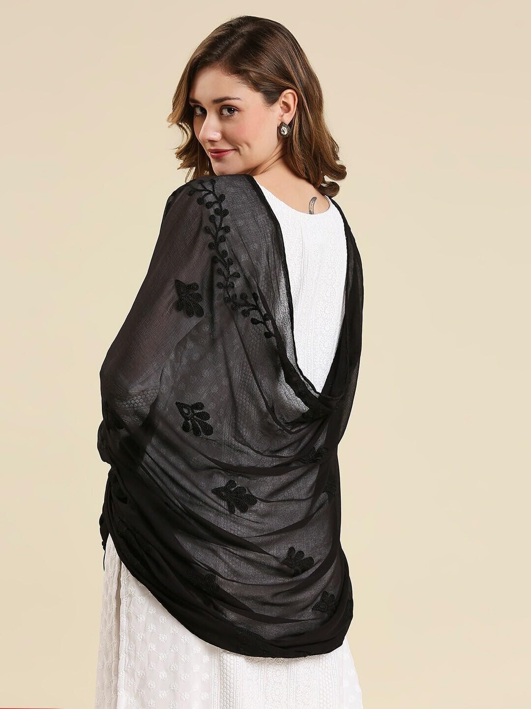 Nakoda Creation Chiffon Embroidered Women Dupatta (Chiffon Embroidery Dupatta Black) - BZ2175-image-29