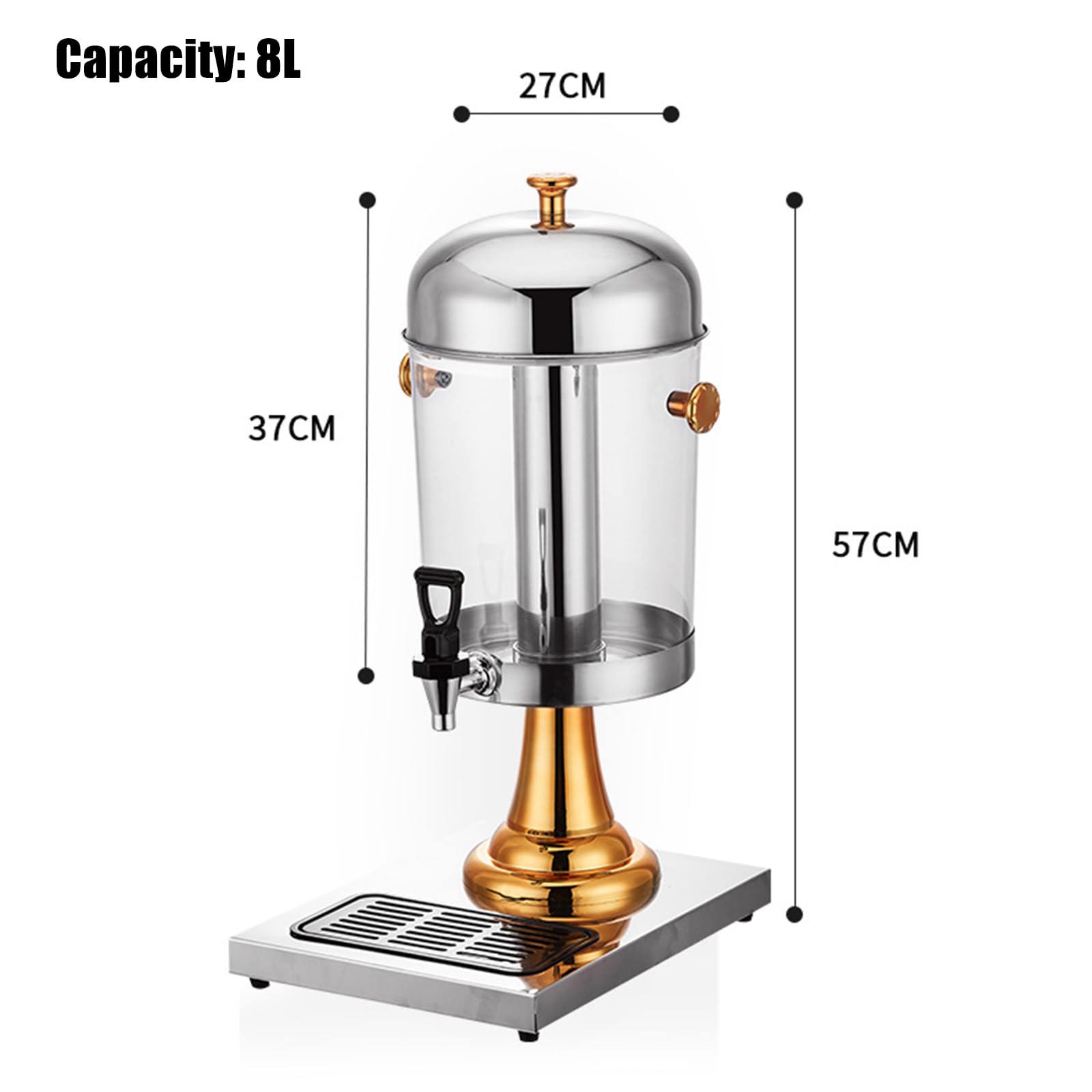 Dispenser per succhi di frutta, in acciaio inox, con rubinetto e contenitore per ghiaccio, per servire bevande fredde e calde, cocktail, acqua e rinfreschi refrigerati
