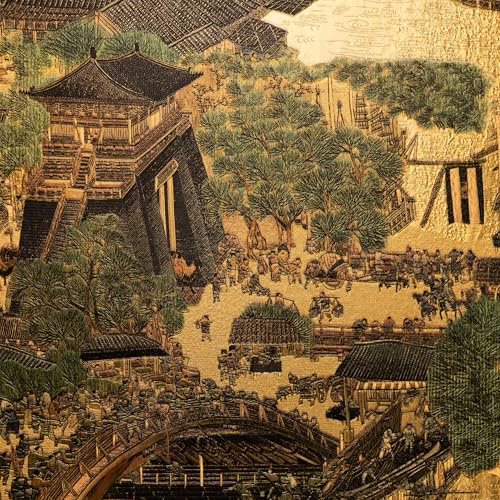 Image of wolpin Non-Woven Wallpaper Non-Adhesive (53 x 950 CM) (Black & Gold) | Golden Village Scenic Textured Wallpaper with Shine | Decorative Wall Covering for Home Interior (54.18 Sq Ft)