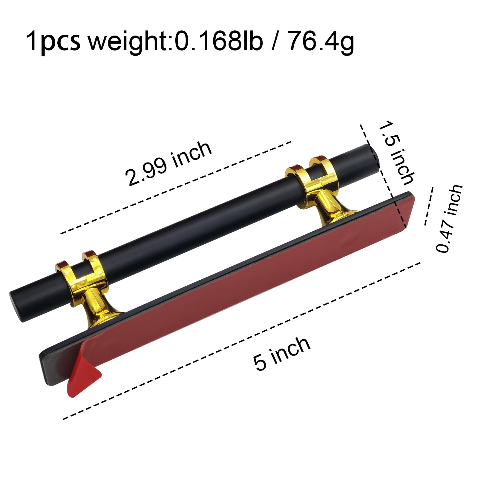 Warewell Self Adhesive Cabinet Handles 5 Inch, 4 Pack Retro Cabinet Pulls Renter Friendly - No Drill, Stick on Kitchen Cabinet Handles, Cabinet Pulls Stainless Steel, Black and Gold