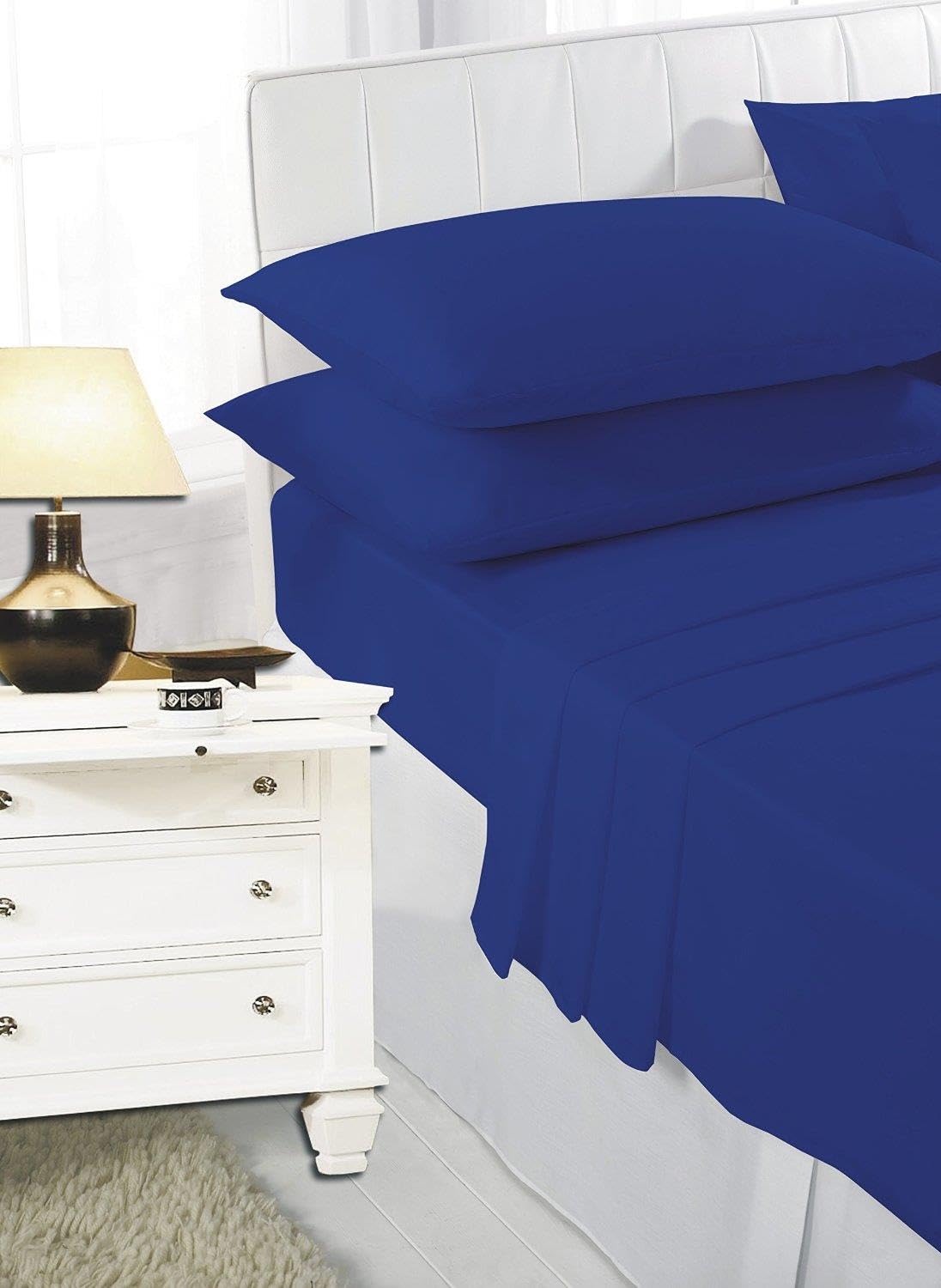 Single Size Percale Fitted Sheet - Soft Polycotton, 23cm Deep Pocket - Royal Blue