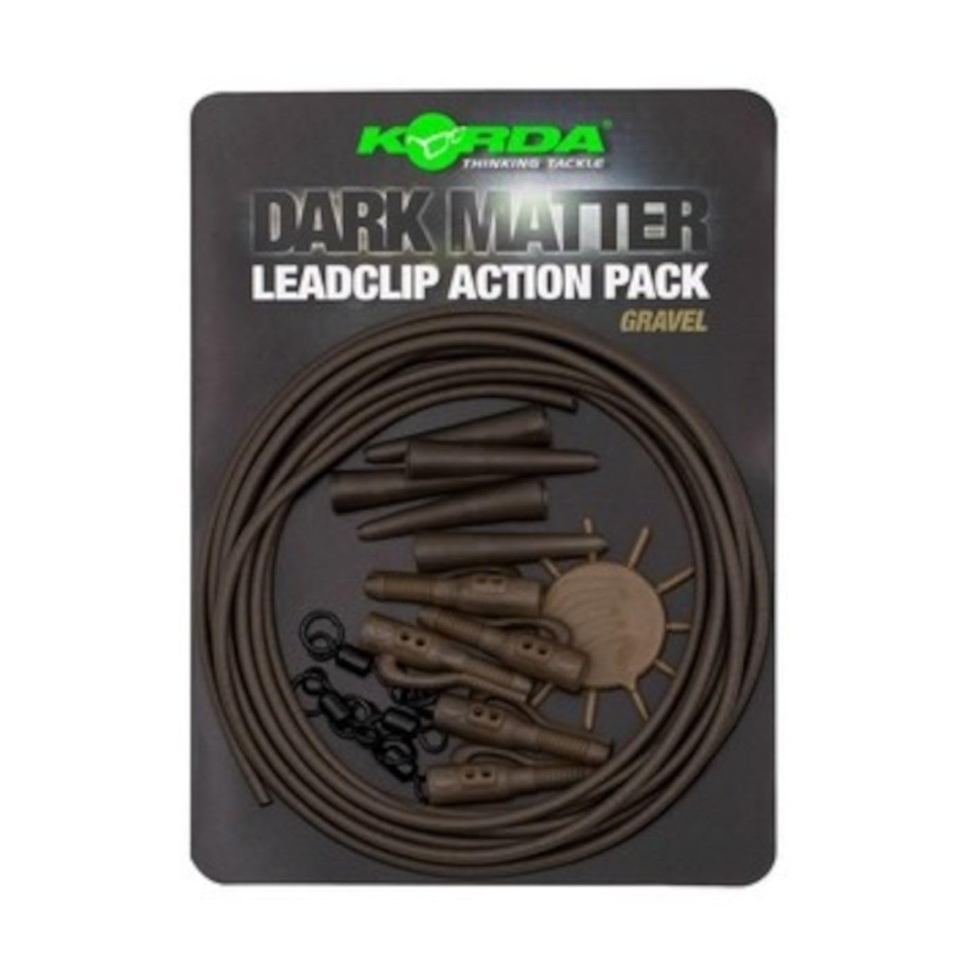 Korda Dark Matter Action Pack Gravel, Complete Lead Clip Set-Ups, 5 Pack, Durable Material, Includes Lead Clips and Retaining Pin for Secure Fishing
