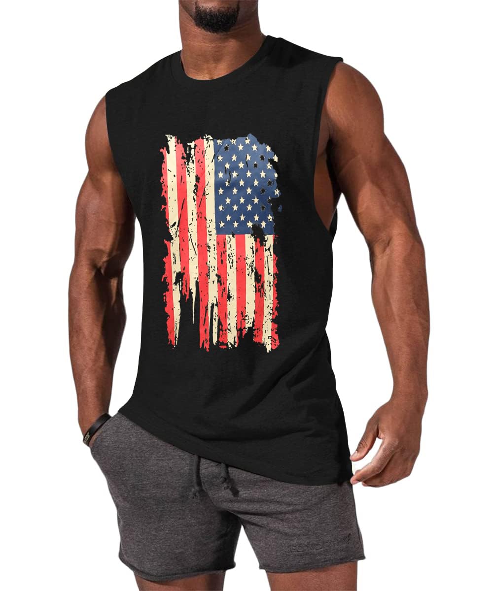 iudam 4th of July Independence Day USA Flag Sleeveless Graphic T-Shirts Gym Workout Tank Tops