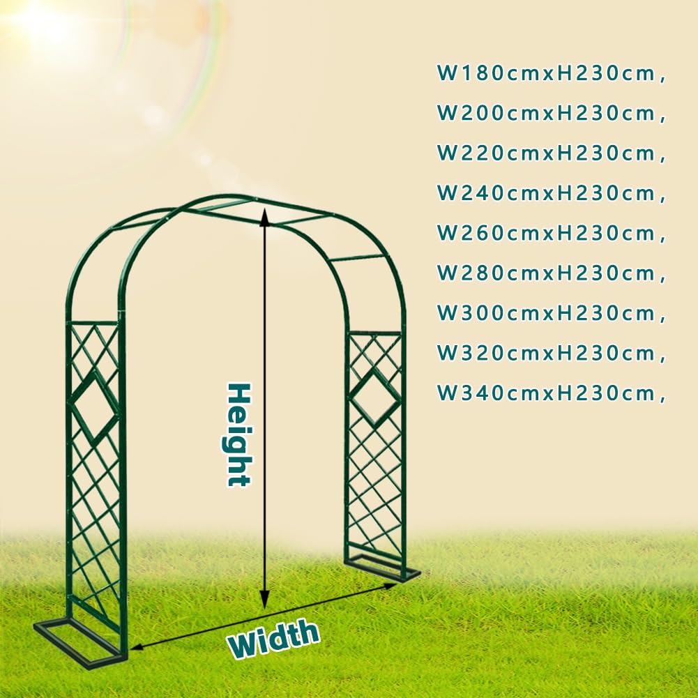 Arco nuziale in metallo per decorazioni, robusto arco nero per piante rampicanti, ideale per prato, giardino, decorazione per feste (W180 x H230 cm)