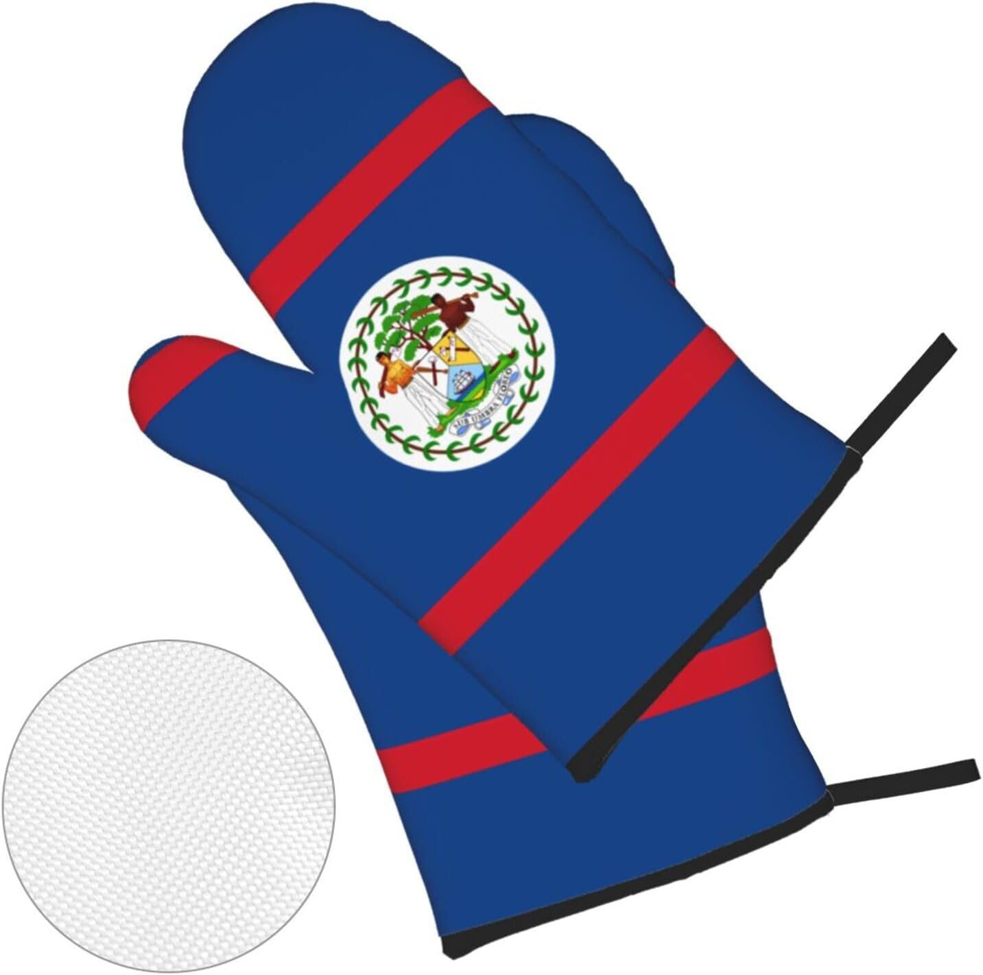 Belize Flag Oven gloves and heat-resistant mat 4-piece set. Suitable for grilling, microwave oven frying, and baking