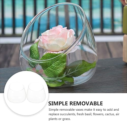 Miniatura 5 de Cabilock Cuenco de corte inclinado, jarrón de vidrio, contenedor de terrario, maceta transparente para suculentas, vela de cactus suculentas,