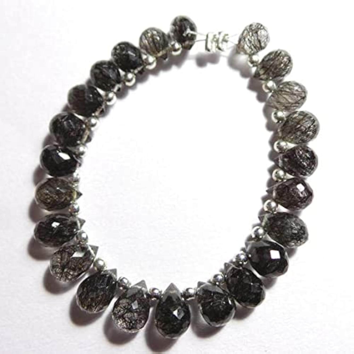 Quartz rutilé noir véritable non traité et taillé en poire pour joaillerie artisanale haut de gamme