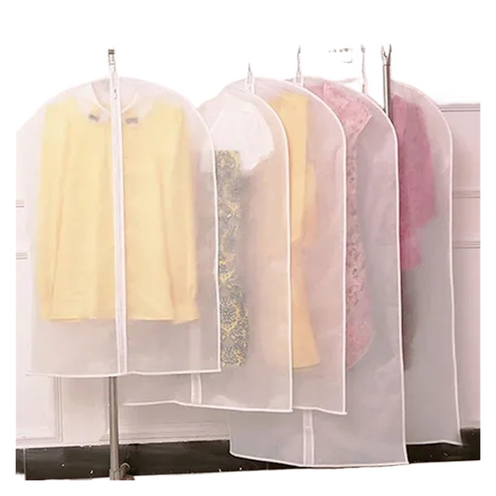 fundas para ropa 5 Pcs Business Suit Wrinkle-proof Dust-proof Bag Translucent Zipper Clothes Dust Cover ThickenedWardrobe Organizer(With zipper-5pcs,About 60x80cm)