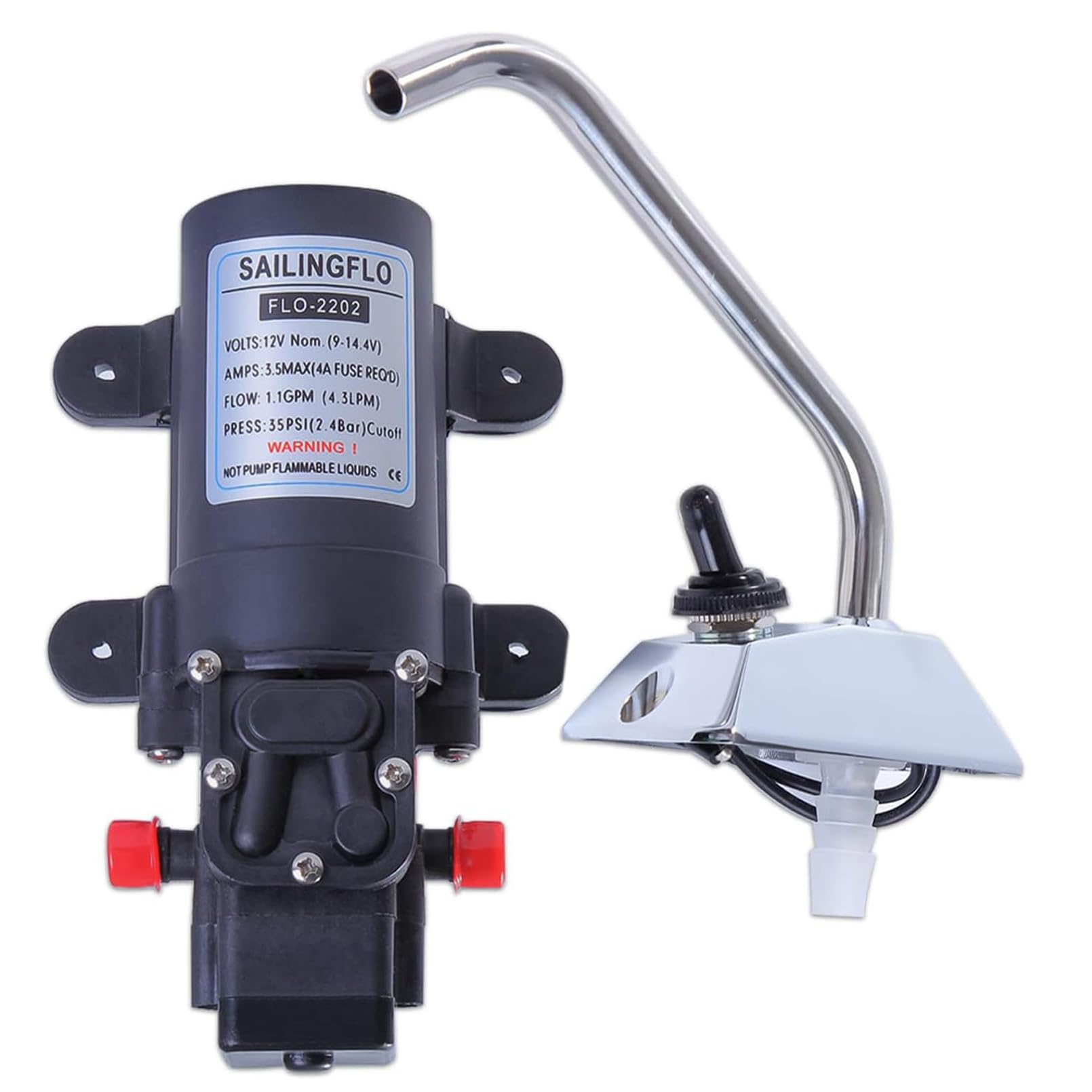 Pompa a membrana a pressione dell'acqua da 12 V, per barca, roulotte, camper, esterni, 4,3 l/min, 35 psi, con rubinetto girevole a 360° e interruttore a pressione, regalo per la festa del papà