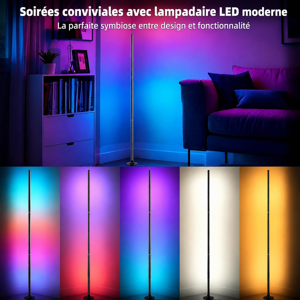 LED Stehlampe RGB Dimmbar, 2 Stück, 120cm | Fernbedienung & App, 16 Millionen Farben, Musik-Sync, DIY-Modus