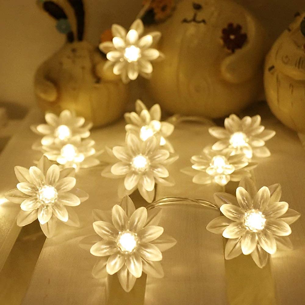 AADGEX Double Silicon Flower 5Meters 20 Led String Fairy Garland Lights for Home Decoration and Indoor, Outdoor, Diwali, Christmas, Party, Wedding, Garden Décor|| (Double Silicon||Lotus, Warm White)
