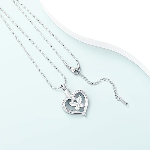 Miniatura 5 de Imrsanl Collares de urna de mariposa para mujeres y niñas, joyería de cremación con piedra natal, colgante para cenizas humanas, medallón