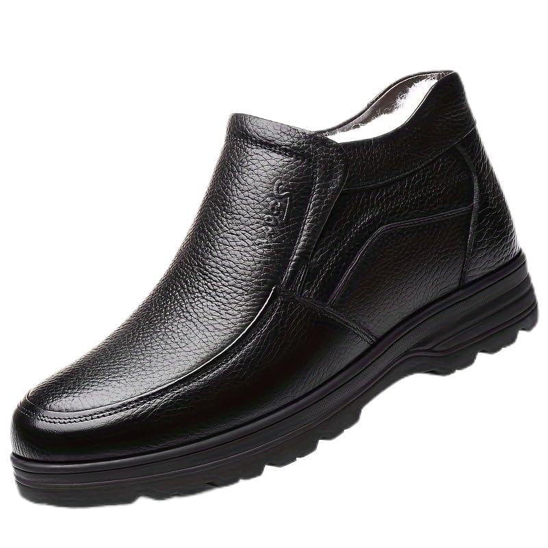 Plus Size Mens Solid Casual Ankle Boots Wear-resistant Non-slip Slip On Walking Shoes With Fuzzy Lining For Outdoor
