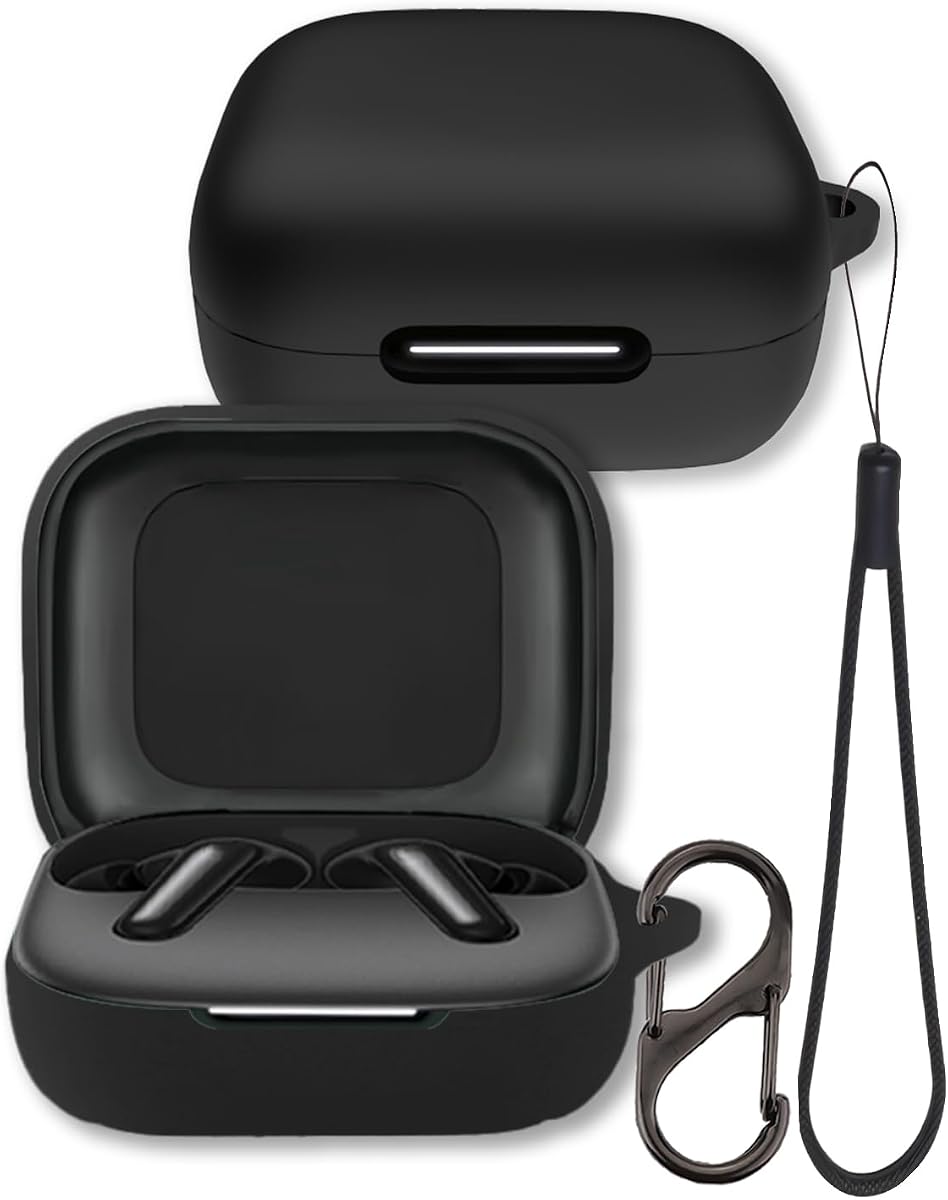 Case for Anker Soundcore P31i Earbuds (Black) | Soft Silicone Protective Cover with Carabiner and Lanyard, Shockproof