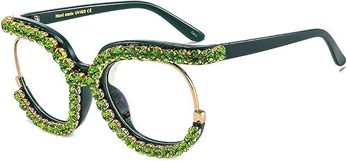 Gafas de lectura con diamantes de imitación estilo punk cuadrado de gran tamaño con marco de metal brillante para ojos