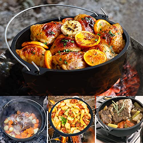 Image of Camping Dutch Oven, 9 Qt Pre-Seasoned Cast Iron Camp Dutch Oven Pot with Lid - Lid Lifter, Cast Iron Dutch Oven with Metal Handle for Cooking BBQ Baking Campfire Modern Black