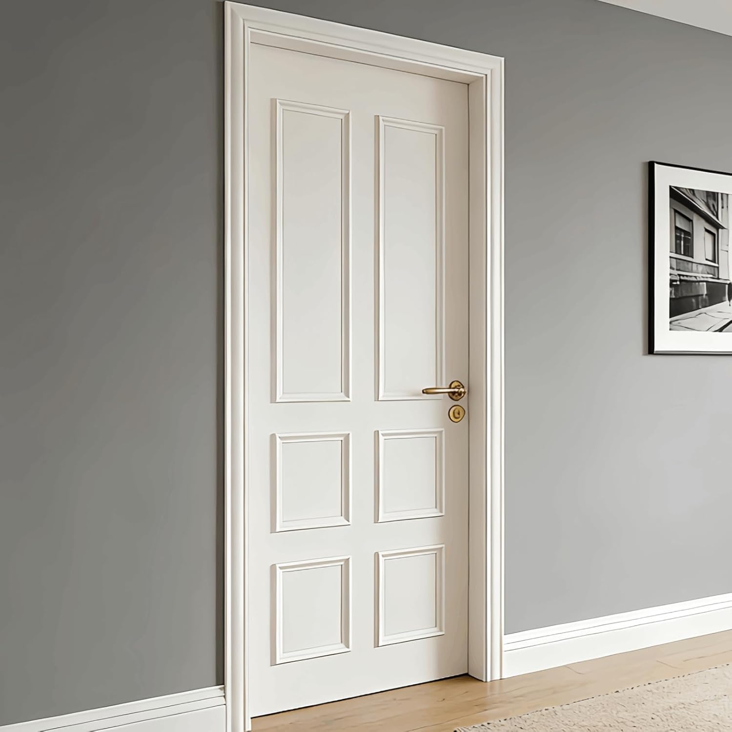 BiJun Peel and Stick Door Moulding Kit, 1 Set (Top10"×33" Mid/Bot10"×14") | Paintable Premade Door Trim Molding, Self-Adhesive Wainscoting Panels Peel and Stick Wall Moulding Renter Friendly