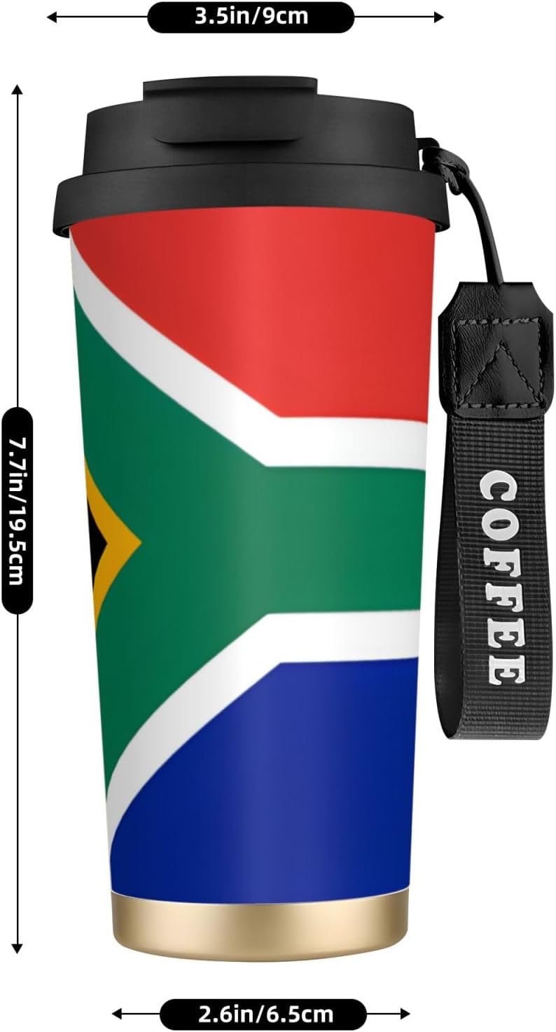Unique Customized Coffee Mug - Insulated Stainless Steel Tumbler for Travel, Home & Office - 17 oz South Africa flag Black