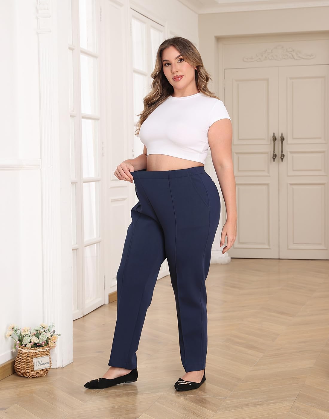 HDE Women's Plus Size Pintuck Pull On Sweatpants with Pockets - Image 3
