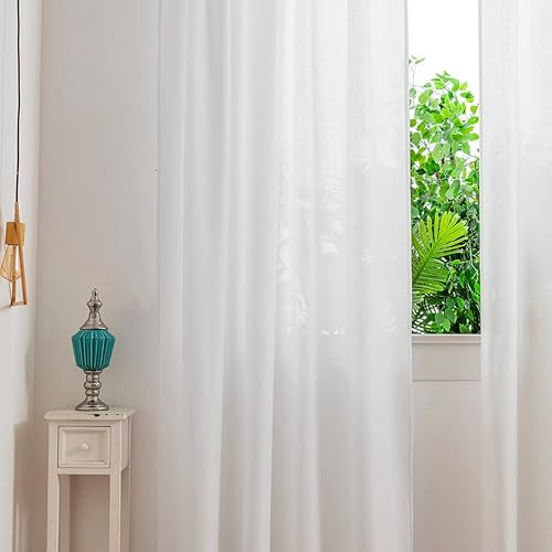 Miniatura 4 de Yancorp Cortinas blancas de 84 pulgadas de largo para sala de estar, 2 paneles de lino con textura, juego de cortinas semitransparentes filtrantes