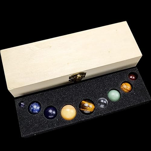 Miniatura 7 de Sistema Solar Natural 9 Planetas Decoraciones Piedras Preciosas Esfera Galaxia Universo Modelo Chakra Curación Bola Esfera de Cristal Figuritas