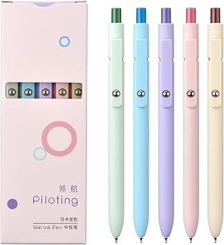 Wikult 5PCS Retractable Gel Pens Set, Quick Dry Black Ink Fine Point Soft Touch Roller Ball Gel Ink Pen for Smooth Writing Macaron Color