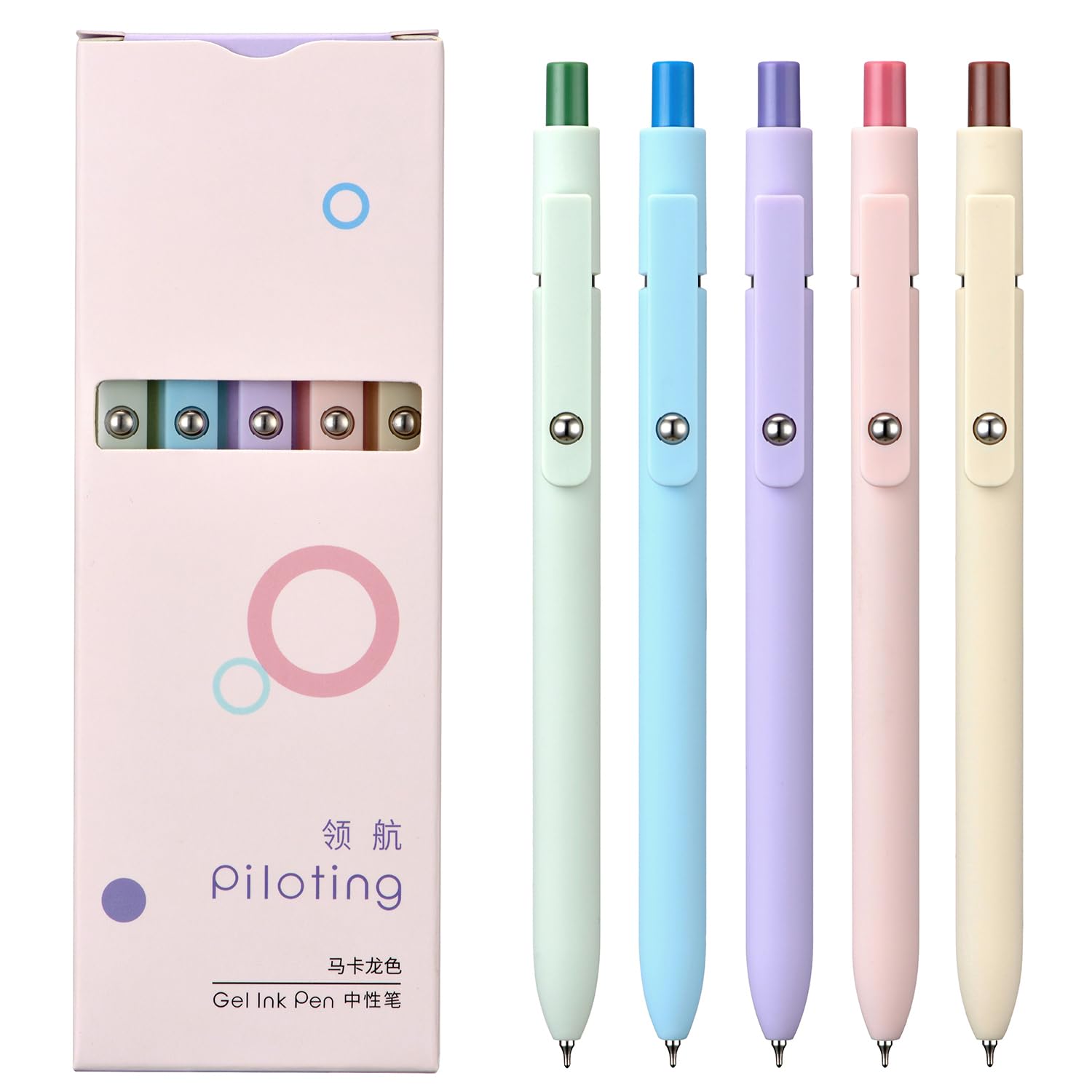 5PCS Retractable Gel Pens Set, Quick Dry Black Ink Fine Point Soft Touch Roller Ball Gel Ink Pen for Smooth Writing (Macaron Color)