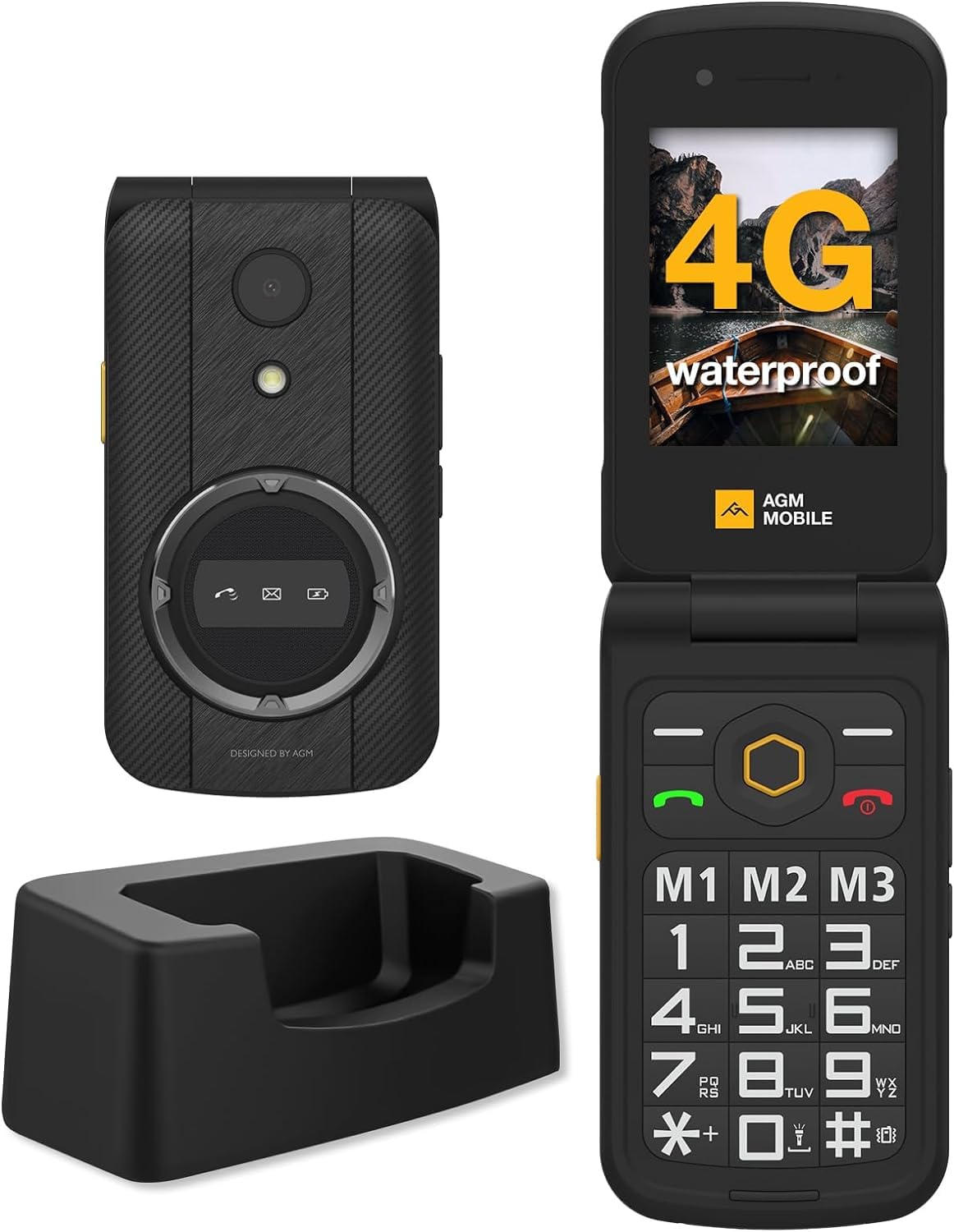 AGM M8 Flip Flip Phone sin Contrato, teléfono móvil 4G Senior con Botones Grandes, Resistente al Agua y a Las caídas, SOS, Compatible con audífonos, marcación rápida/1500 mAh/104 dB Altavoz