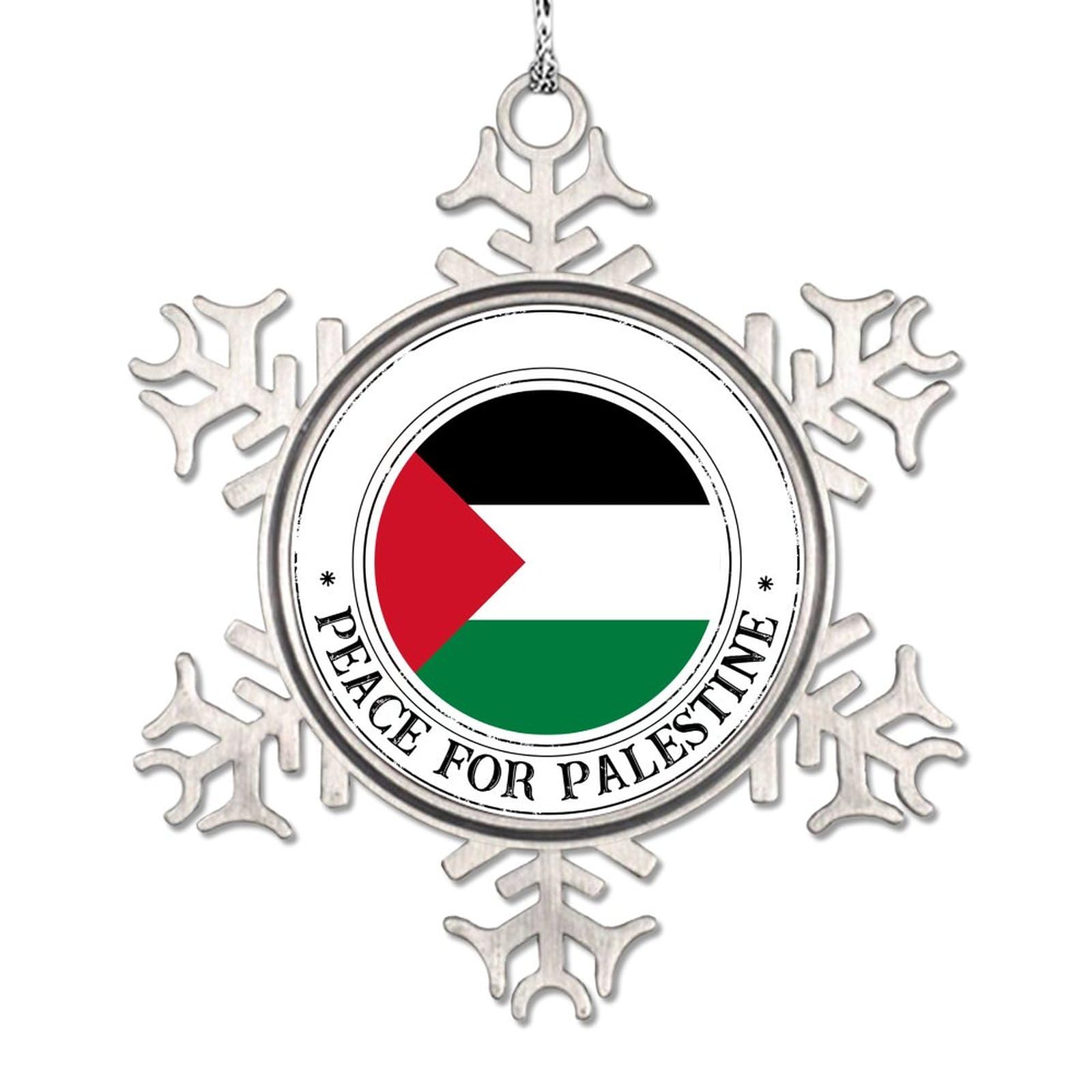 LITTLEGROVE SEEDS Palestine Flag Christmas Ornaments 2023 Peace for Palestine Snowflake Ornament Christmas Tree Decorations Novelty Metal Xmas Tree Pendant New Year Party Decor