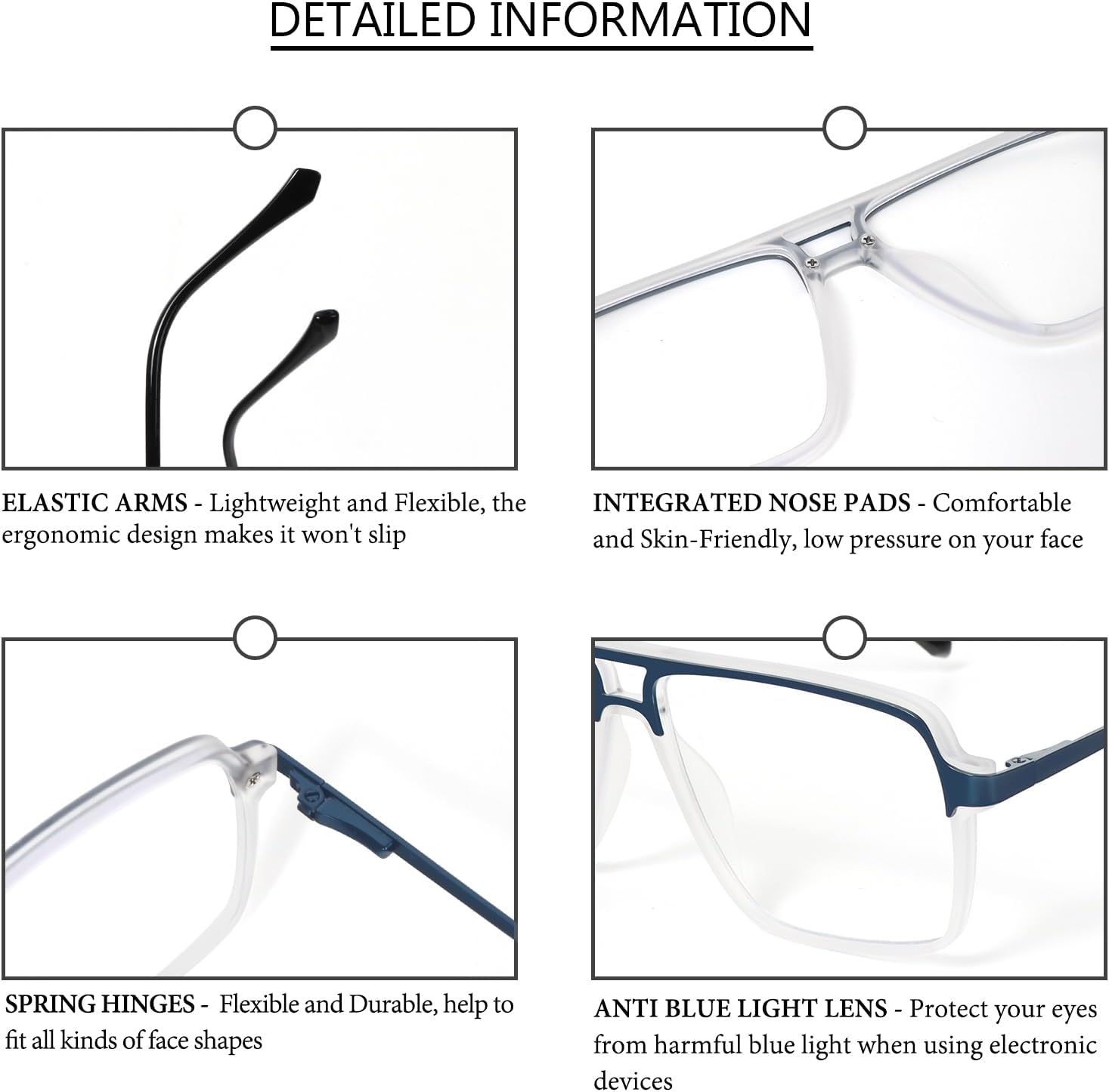 MMOWW 3 Pack Retro Aviator Reading Glasses for Men Women Square Blue Light Blocking Readers Spring Hinges - Image 5