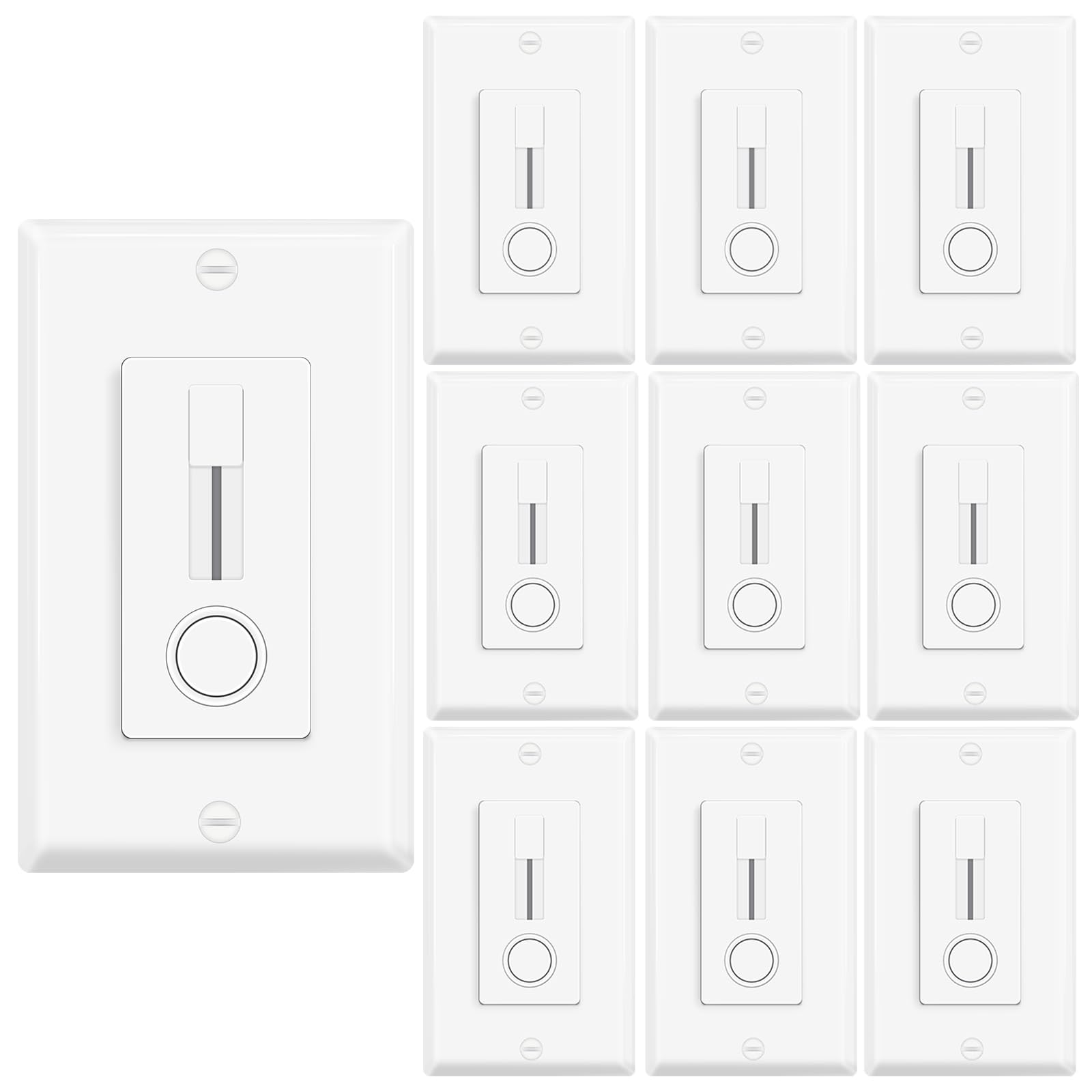 Lot de 10 variateurs d'intensité coulissants à LED, unipolaire, pas de fil neutre nécessaire, 150 W max LED/CFL 600 W max à incandescence/halogène, gradateur certifié ETL, blanc