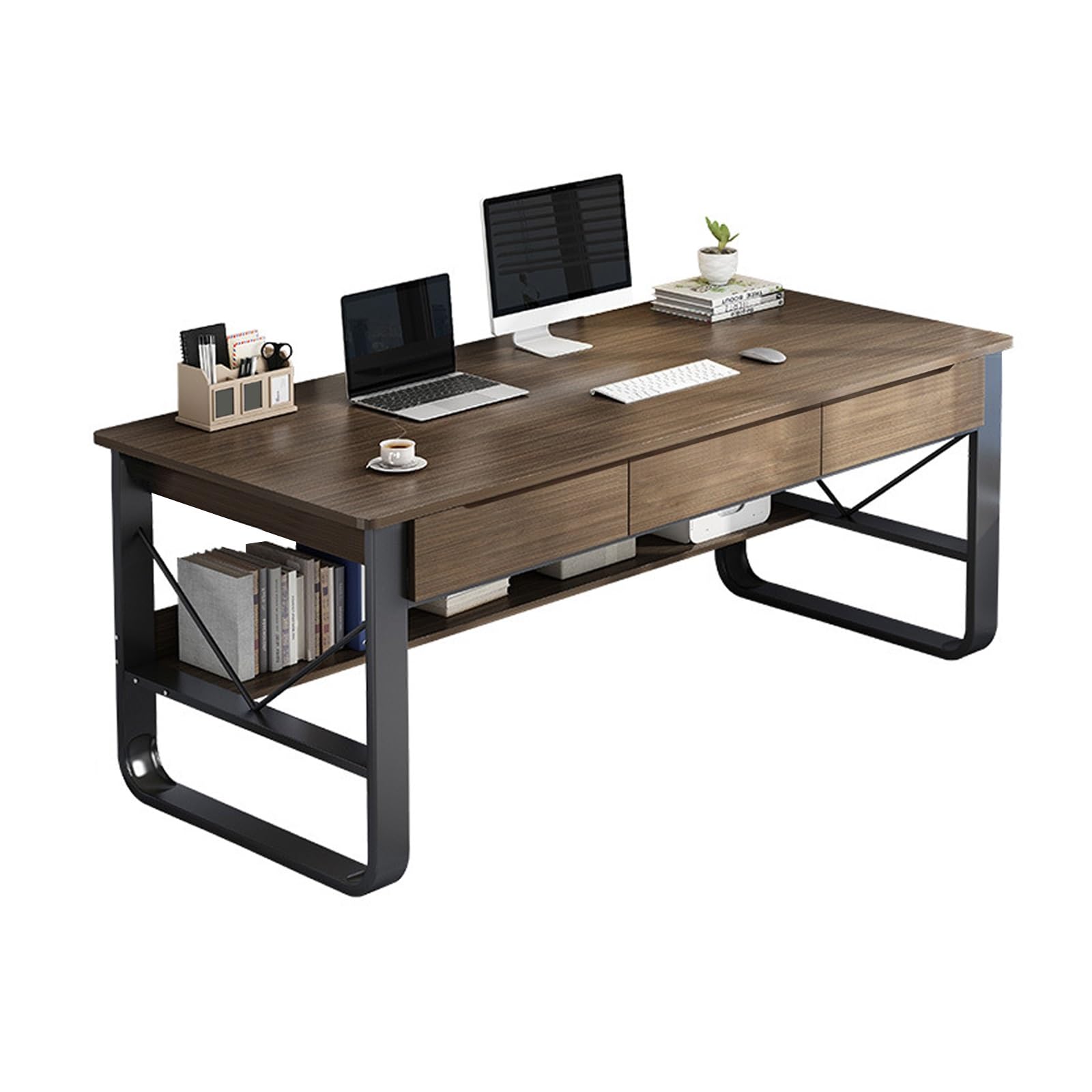 Bureau gain de place beige à tiroirs pour résoudre le désordre du studio