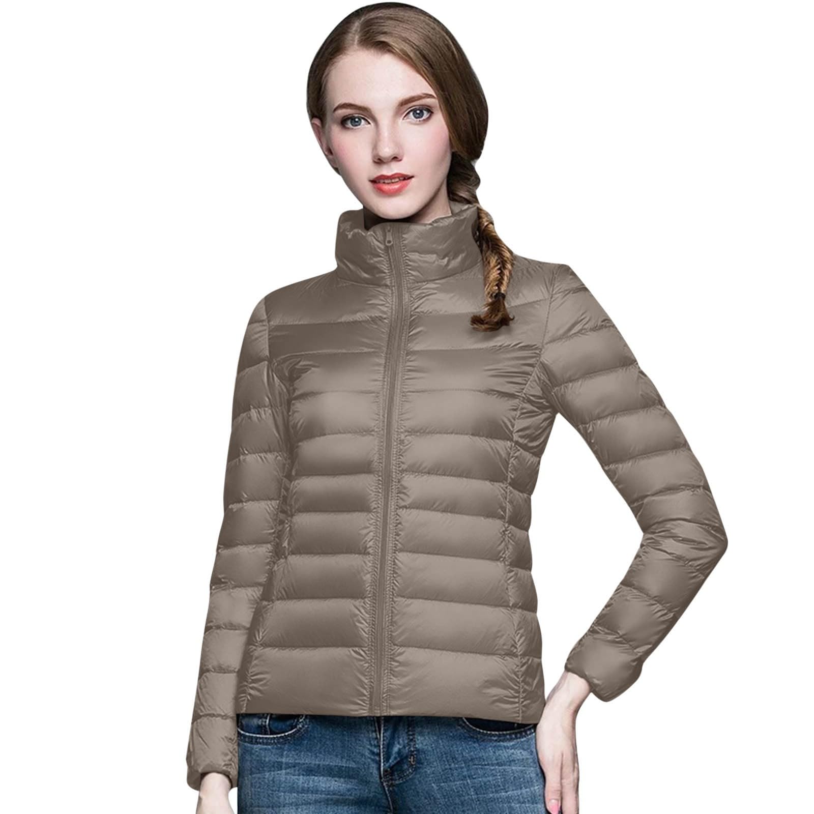 Femmes Doudoune Ultra Légère Courte Veste Duvet Chaud Hiver Compressible Blouson,Femme Manches Longues Duvet Manteau Matelassé Automne Col Montant Blousons d'Extérieur Décontracté
